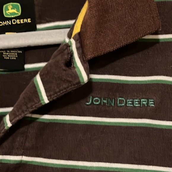 John Deere 100% cotton short sleeve brown polo with stripes men’s size XL - Picture 2 of 9